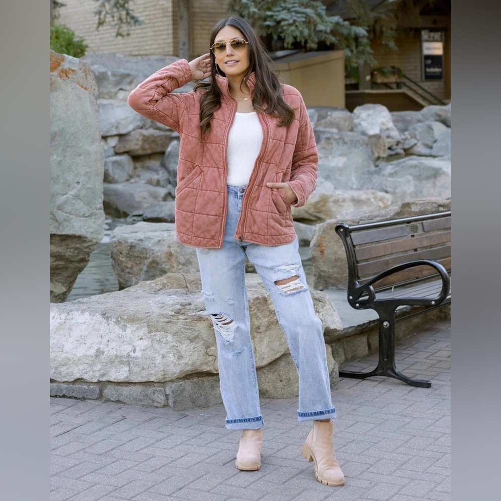 Grace & Lace Dusty Rose Quilted Puffer Jacket - Picture 3 of 6